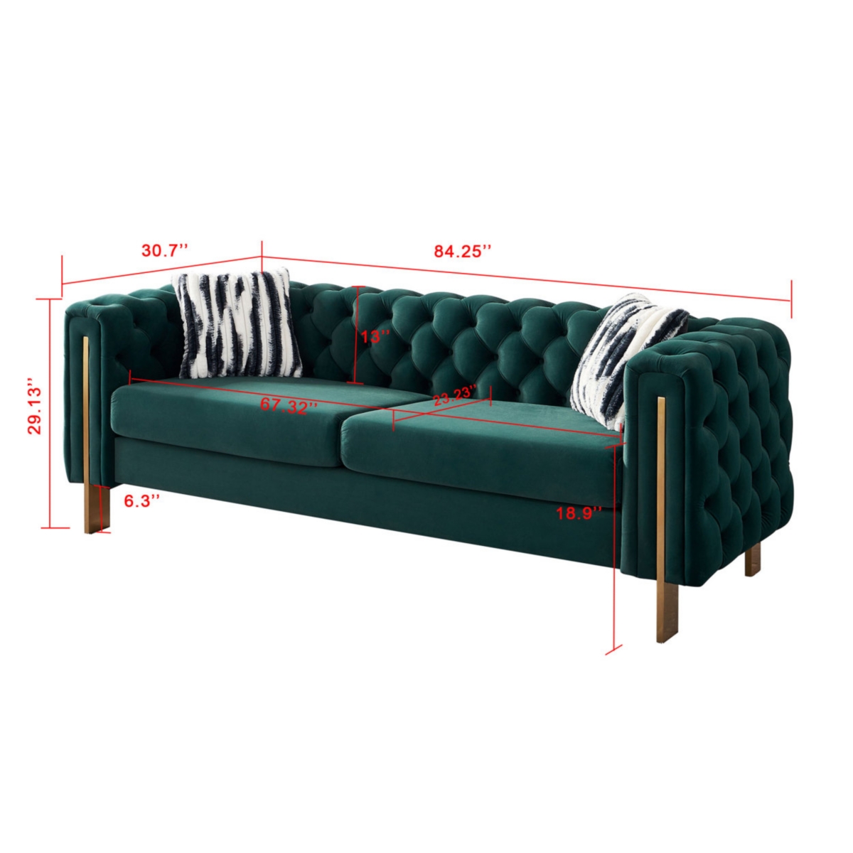 Streamdale Furniture Chesterfield Modern Tufted Velvet Living Room Sofa, 84.25" W Couch, Green