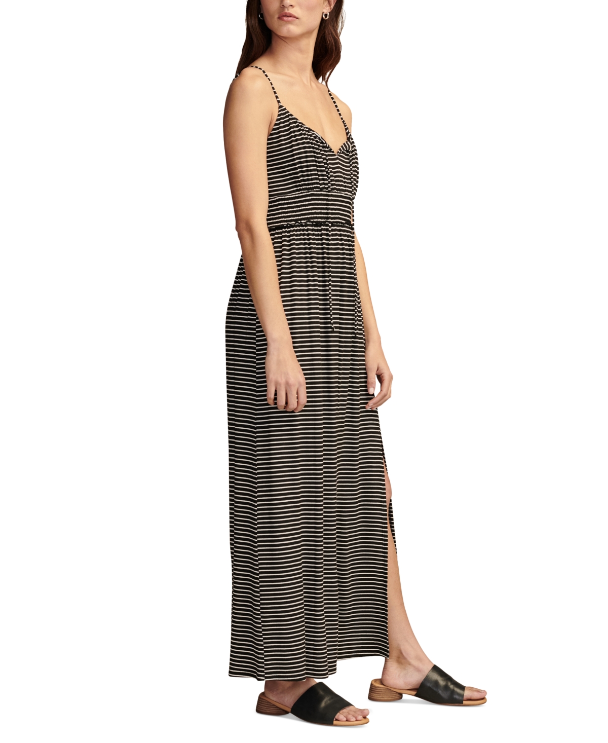 Lucky Brand Women's Sandwash Striped Smocked-waist Dress In Black Stripe