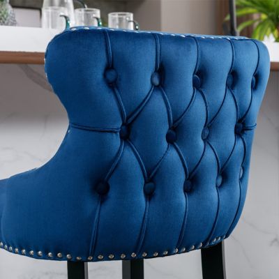  Contemporary Velvet Upholstered Wing-Back Barstools With Button Tufted