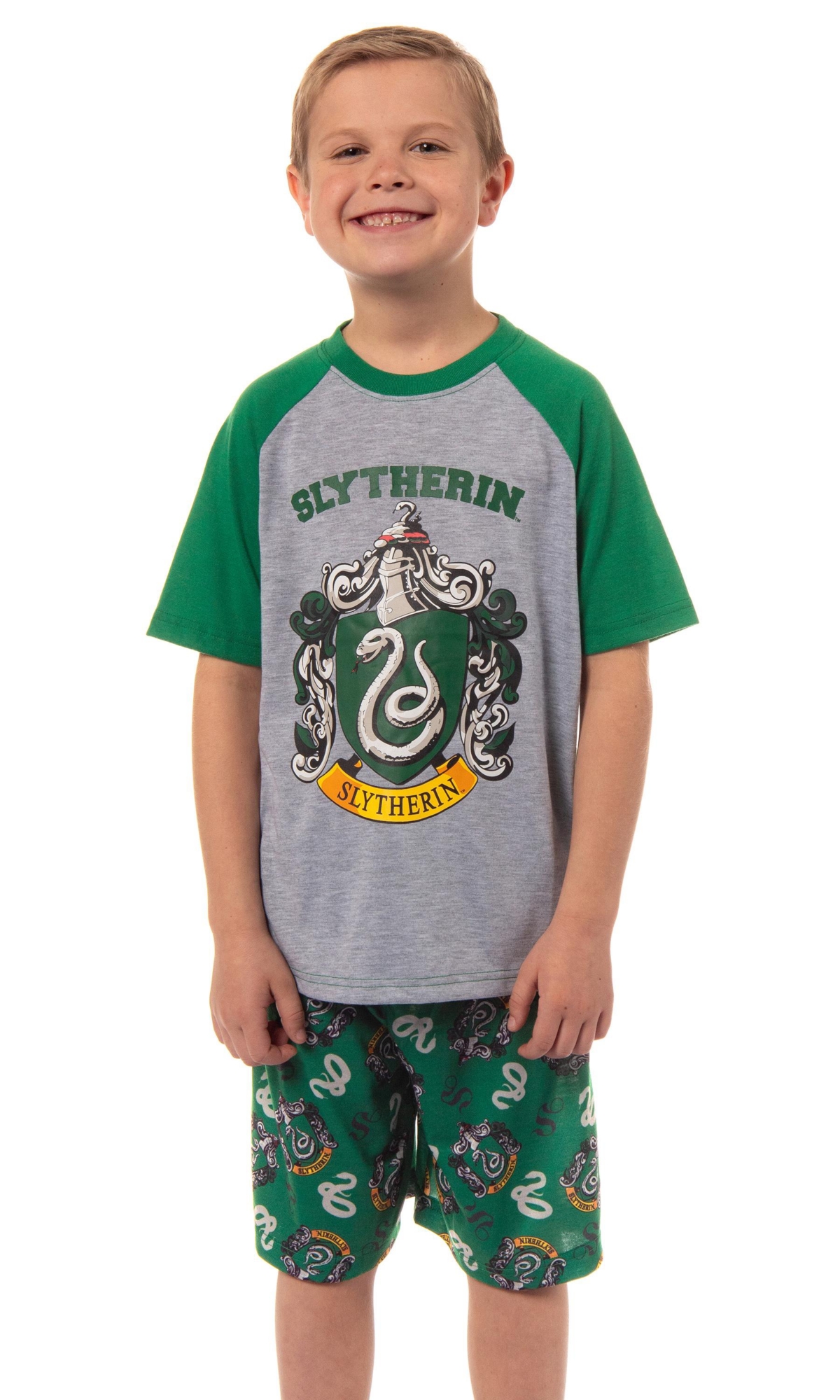 Harry Potter Boys' Hogwarts All Houses Sleep Pajama Set Shorts Kids -green