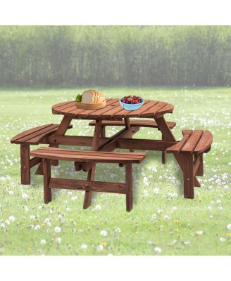 8 Person Wooden Picnic Table with Built-In Benches