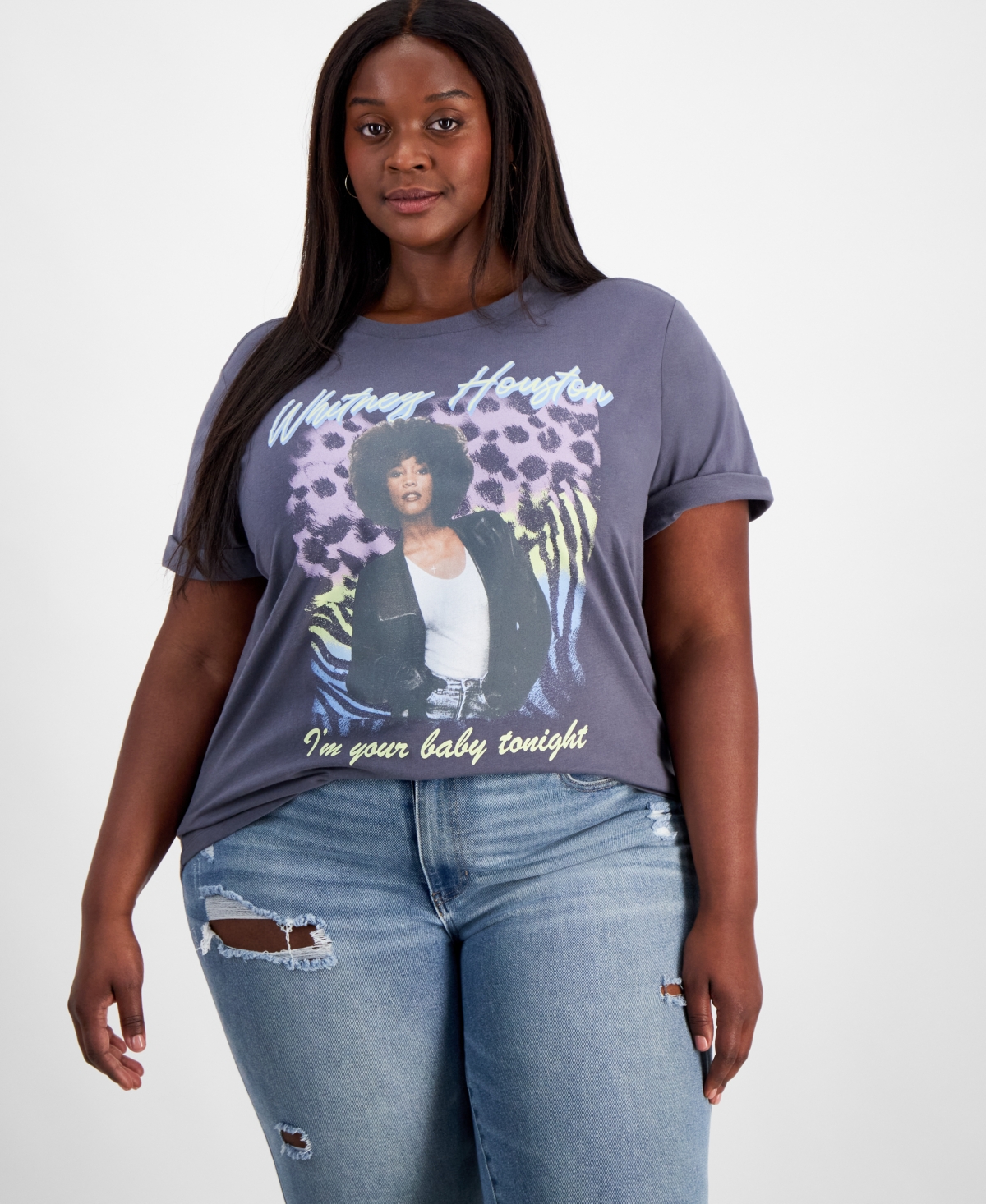 Trendy Plus Size Whitney Houston Graphic T-Shirt - Gray