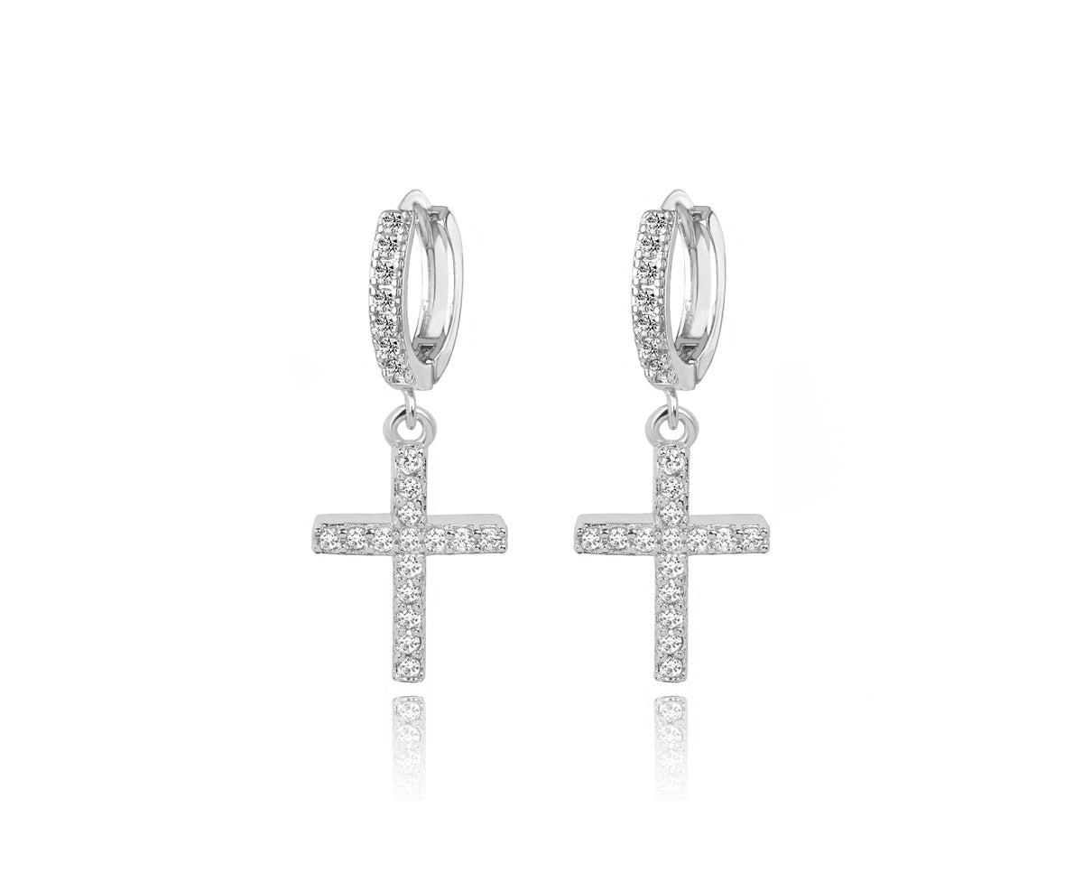 Cross Huggie Earrings with Cubic Zirconia