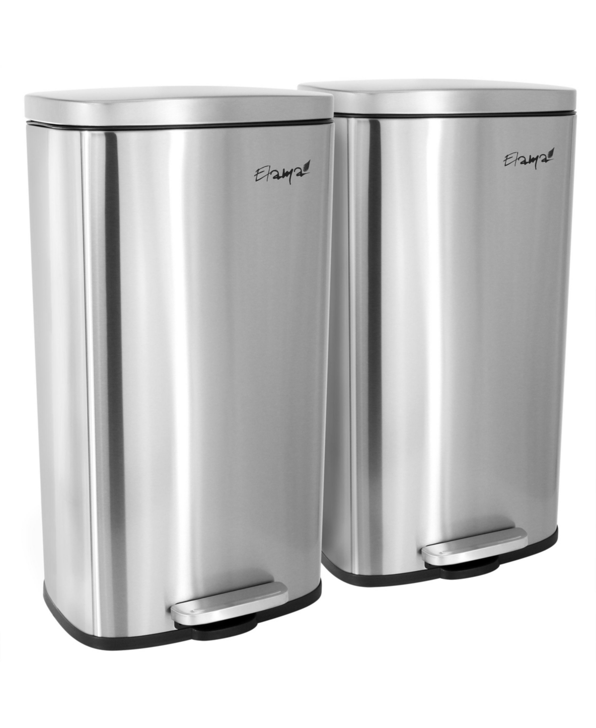 2 piece 8 Gallon Each 30 Liter Rectangular Stainless Steel Twin Step Trash Bins with Slow Close Mechanism in Matte Silver - Silver