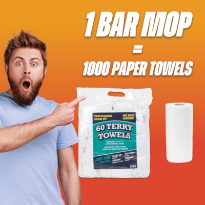 Terry Towels 14x17in Multi-Purpose Cotton Cleaning Cloths, Pack of 60