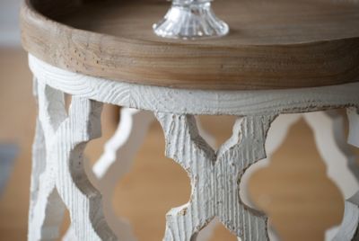 23" Large Distressed White Side Table