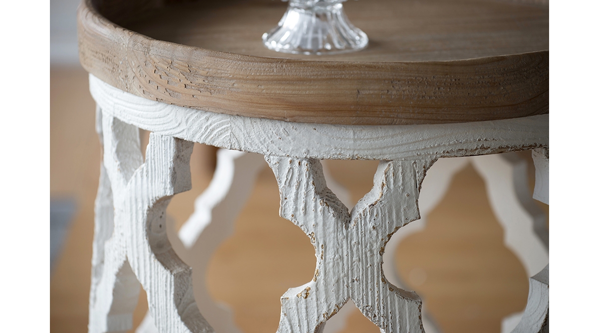 23" Large Distressed White Side Table