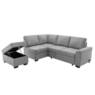 L-Shaped Sleeper Sectional Sofa with USB Charge