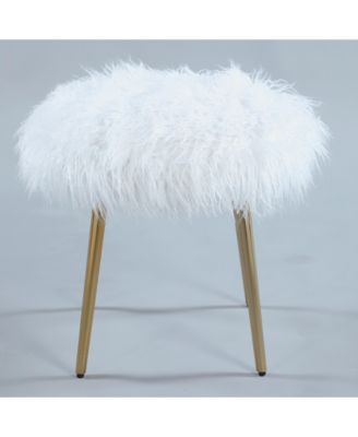 Ravni Faux Fur Accent Ottoman with Gold Legs