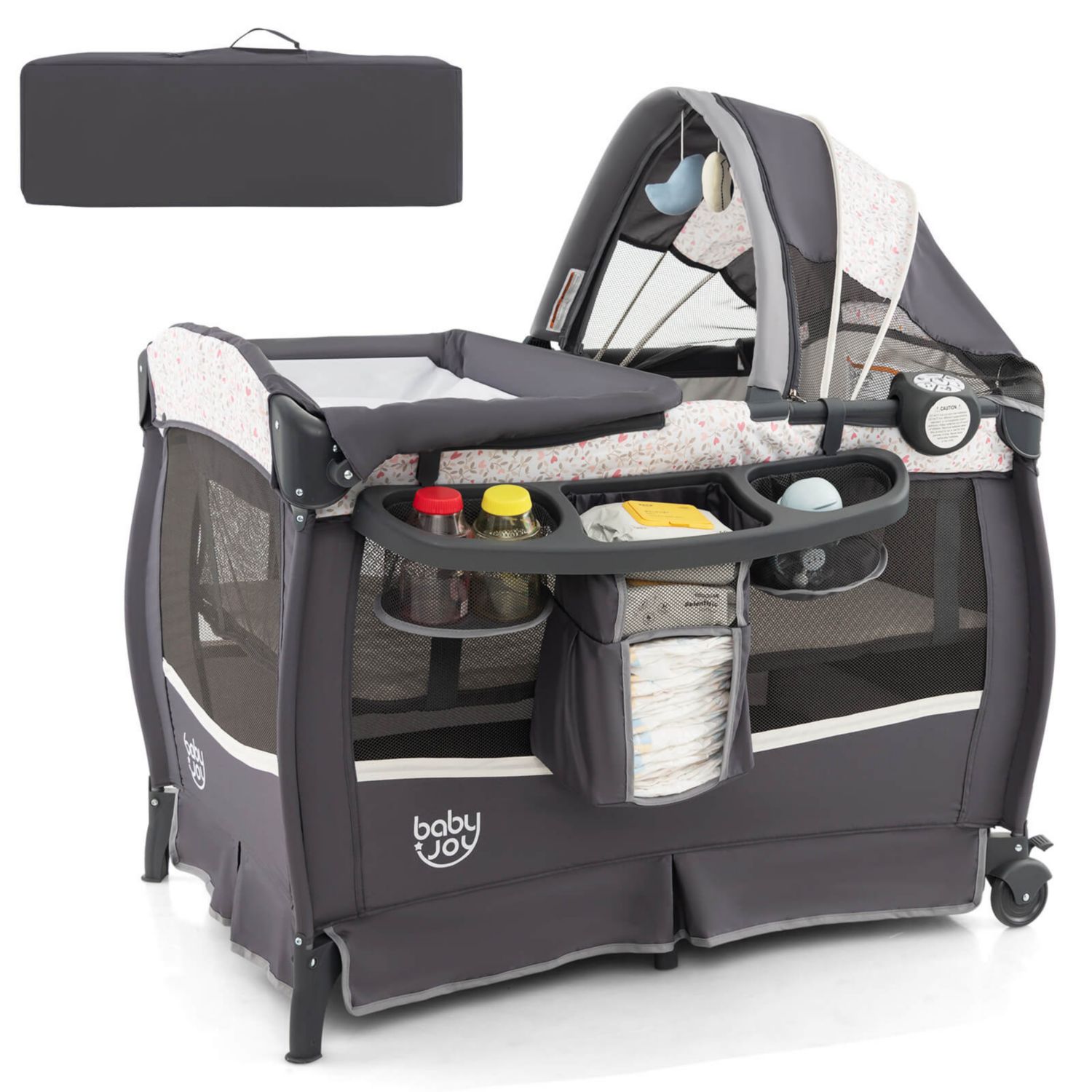 Pack Play Baby Diaper Changing Table 4 in 1 Foldable with Mattress