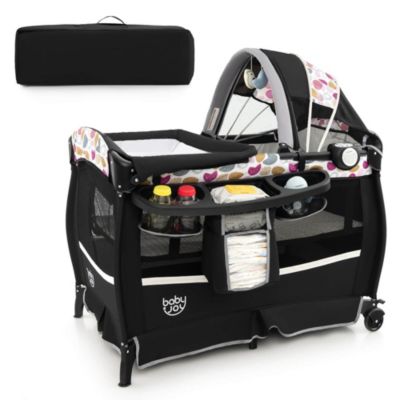 Costway Pack Play Baby Diaper Changing Table 4 in 1 Portable Foldable with Mattress Carrying Bag - Black 154$