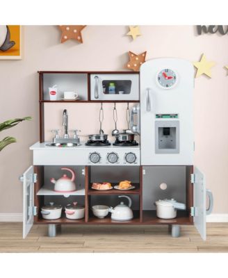 Kids Kitchen Playset Pretend Play Kitchen Toy with Realistic Sounds & Lights