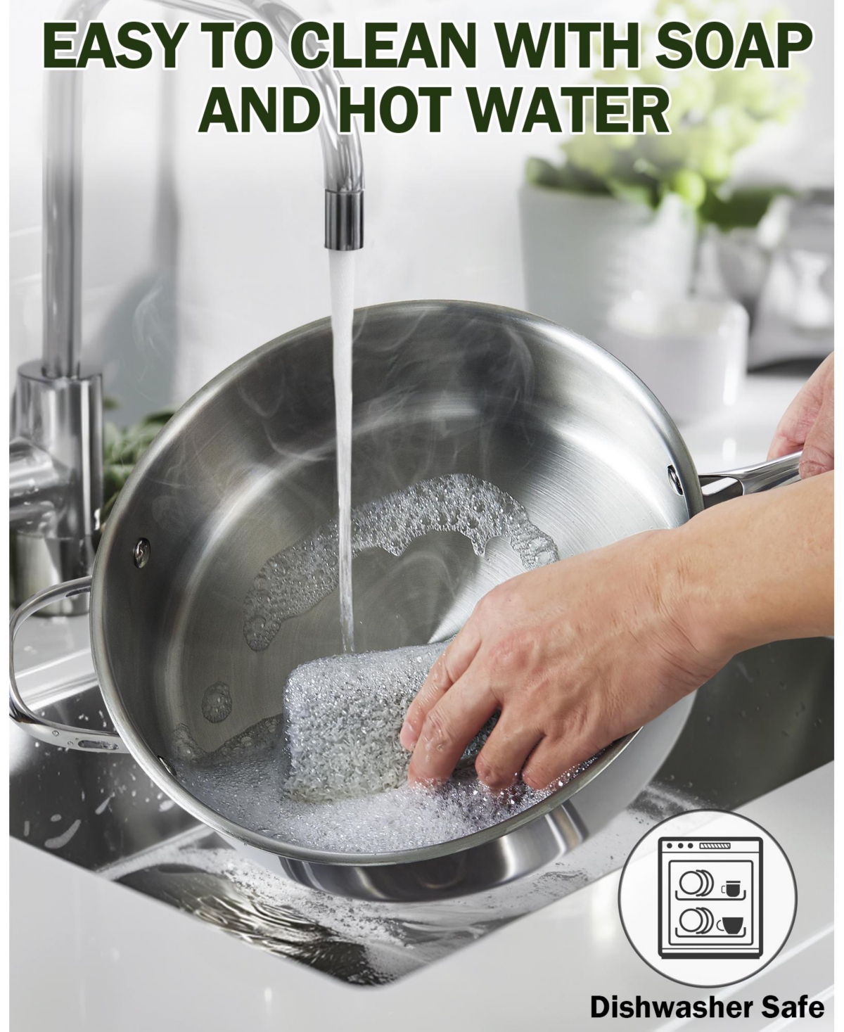 Cooks Standard 4-Quart Stainless Steel Saute Pan with Lid, Deep Frying Pan Induction Cookware, Oven Safe Large Skillet Jumbo Cooker with Sta