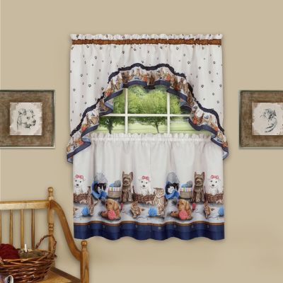 Adorable Puppies & Kittens Kitchen Curtain Tier & Swag Set - 58 in. W x 24 in. L