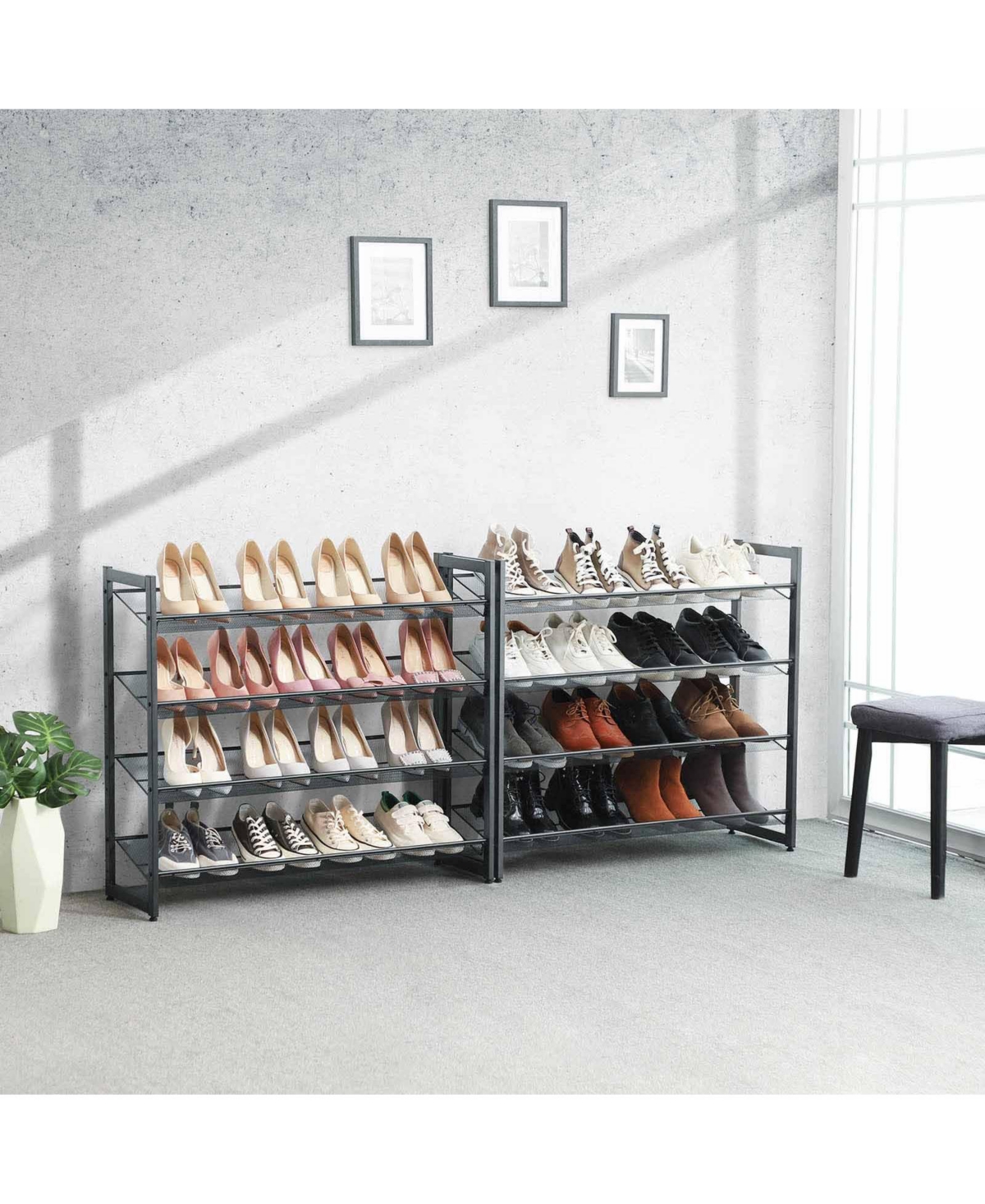 Slickblue 8-Tier Shoe Rack, Set of 2 Stackable 4-Tier Shoe Organizers, Metal Mesh Shoe Shelf Storage