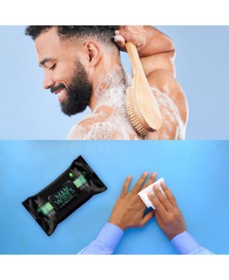 Minty Fresh Hygiene Bundle: 1200 Flushable Man Wipes - 12 Pack + Bath Body Brush with Bamboo Handle