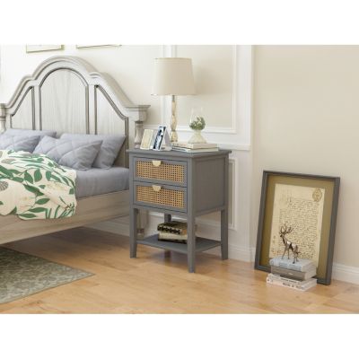 2-Drawer Rattan Side Table for Living Spaces