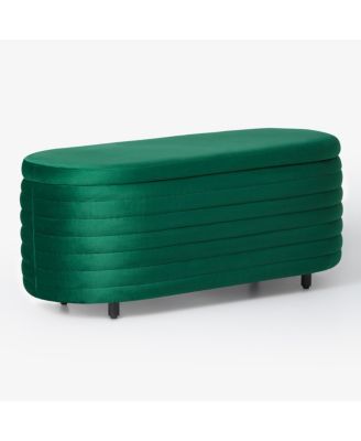 42" Wide Modern Upholstered Velvet Tufted Oval Storage Ottoman Bench