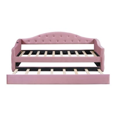 Tufted Daybed with Trundle, Velvet Sofabed