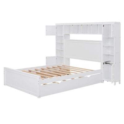 Full Size Wooden Bed With All-In-One Cabinet, Shelf And Sockets