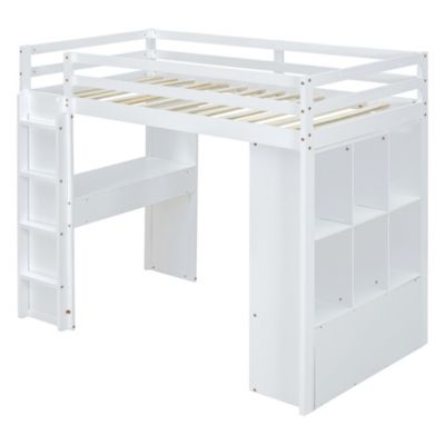  Loft Bed with Shelves, Desk & LED, White