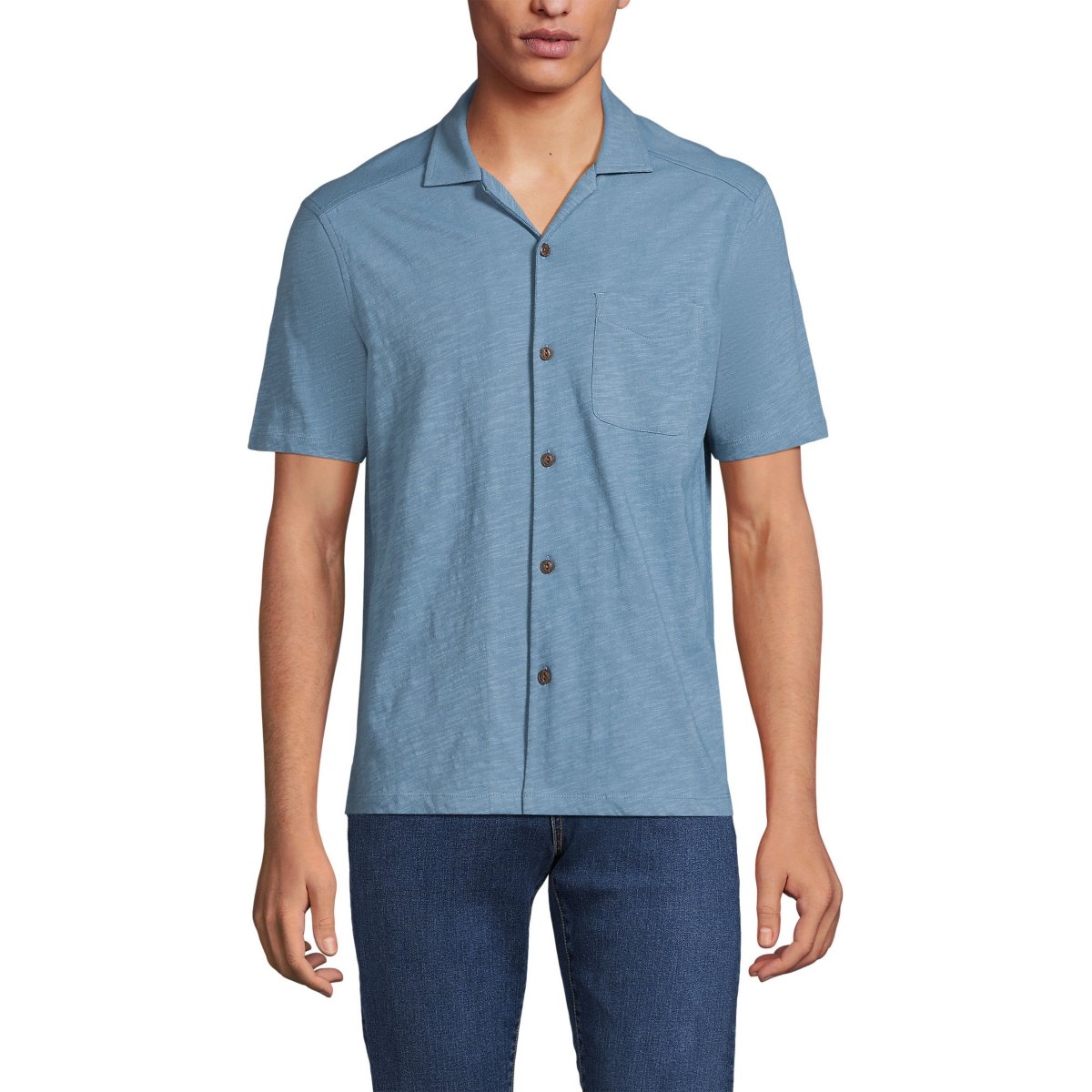 Men's Slub Camp Collar Button Down - Muted blue