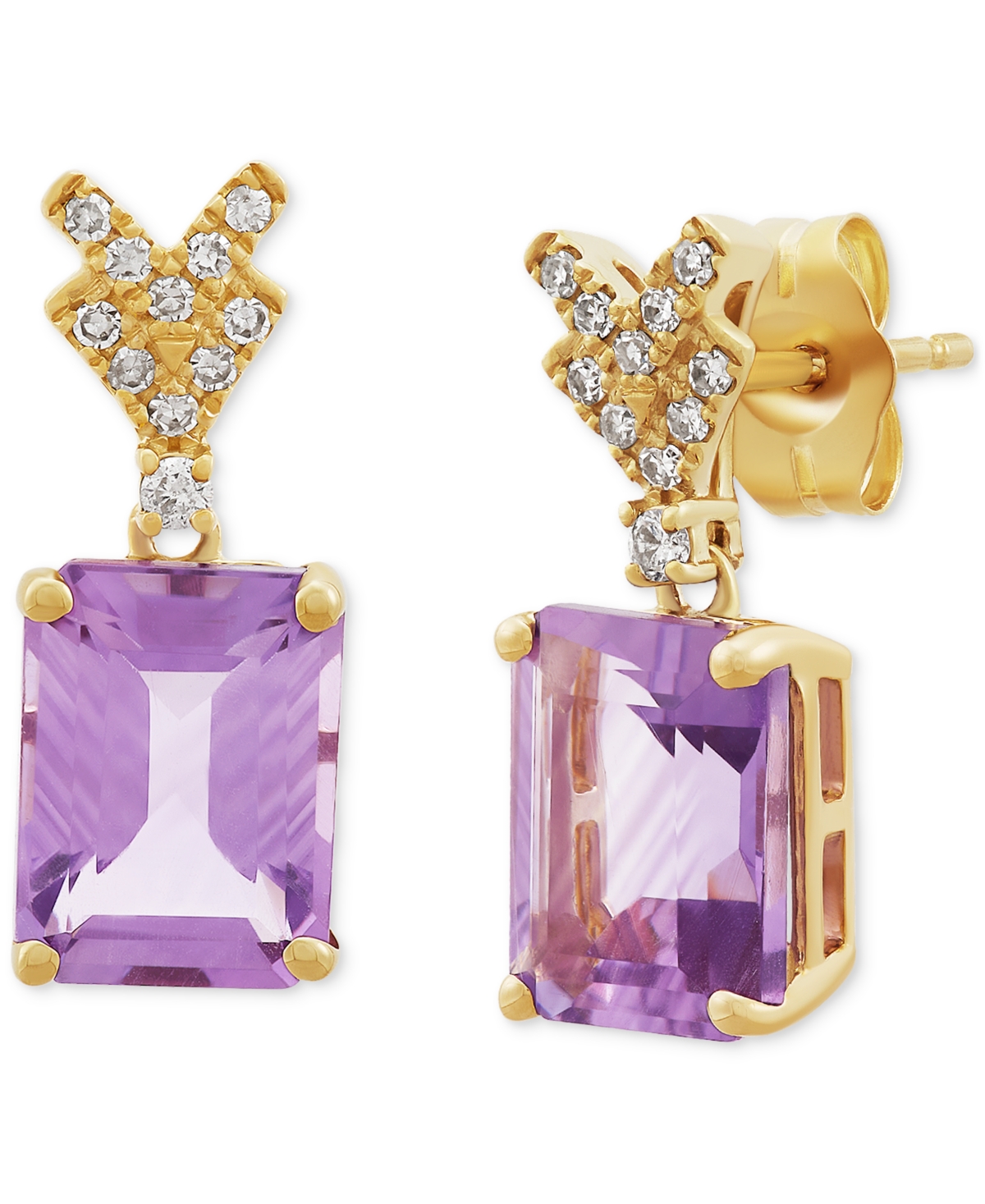 (2-3/4 ct. t.w.) & Diamond (1/10 ct. t.w.) Drop Earrings in 14k Gold - Pink Amethyst