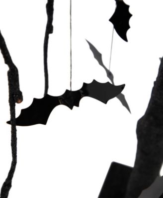 24" LED Lighted Black Glittered Halloween Willow Tree with Bats - Orange Lights