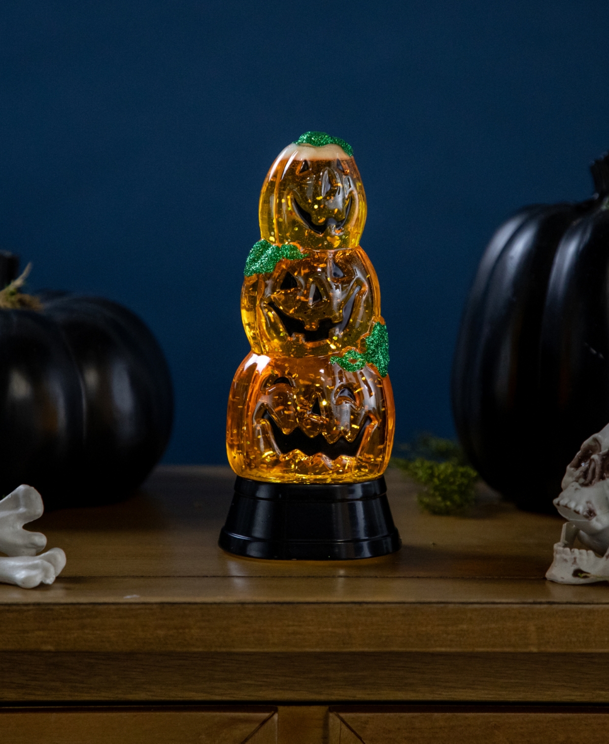 Northlight 14.75" Led Lighted Stacked Jack O' Lanterns Halloween Snow Globe In Orange