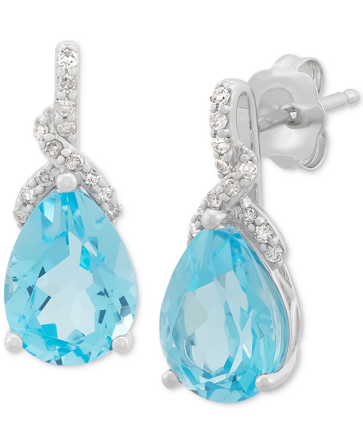 Macy's Swiss Blue Topaz (2-3/8 Ct. T.w.) & Diamond (1/20 Ct. T.w.) Pear Stud Earrings In 14k White Gold In Swiss Blue Topaz