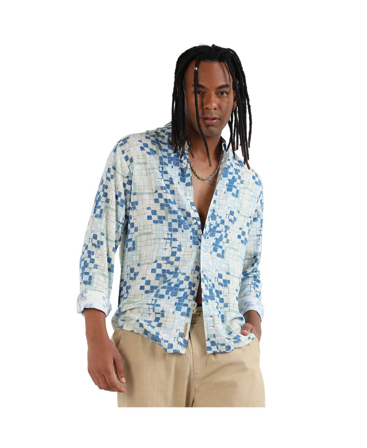 Men's EcoLiva Blue Geometric Lined Shirt - Blue