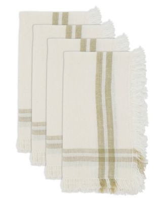 Trendy Fringed Stripe Napkin Set of 4, 20"x20"