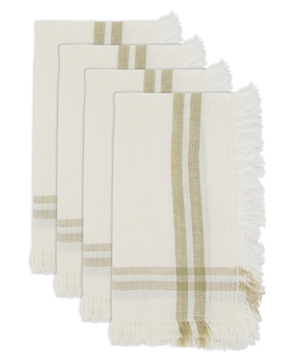 Saro Lifestyle Trendy Fringed Stripe Napkin Set Of 4, 20"x20" In Natural