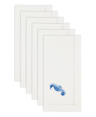 Seaside Splendor Embroidered Seahorse Napkin Set of 6, 20"x20"