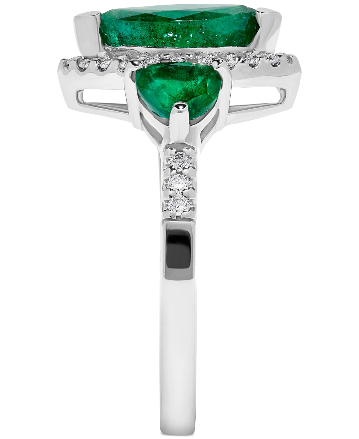 (2 ct. t.w.) & Diamond (1/5 ct. t.w.) Marquise Halo Statement Ring in 14k White Gold - Emerald