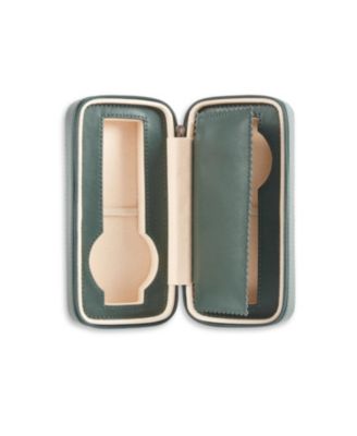 Leather Two Watch Travel Case with Form Fit Compartments, Center Divider to Prevent Watches from Touching and Zipper Closure.