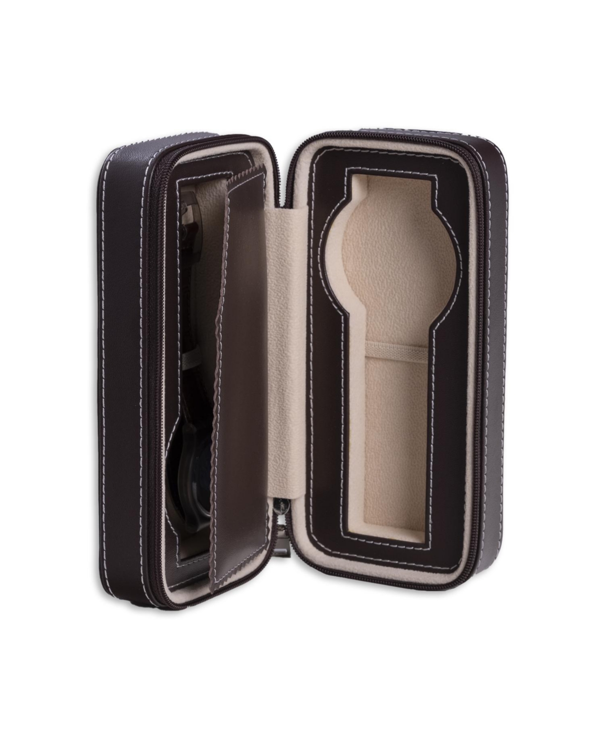 Bey-berk Leather Two Watch Travel Case With Form Fit Compartments, Center Divider To Prevent Watches From Tou In Brown
