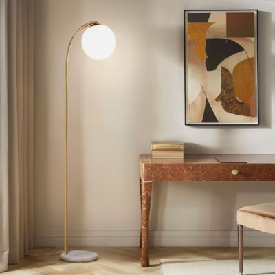 Luna Drop 75" LED Contemporary Floor Lamp with Marble Base Frosted Glass Globe