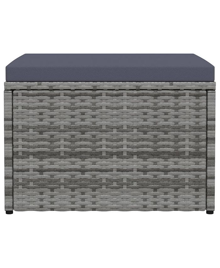 vidaXL Garden Footstool with Cushion Gray Poly Rattan - Macy's