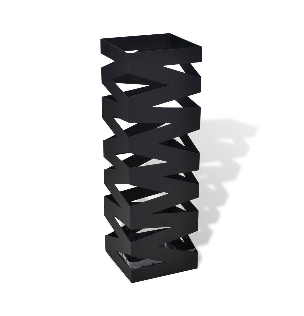 Black Square Umbrella Stand Storage Holder Walking Stick Steel 19.1" - Black