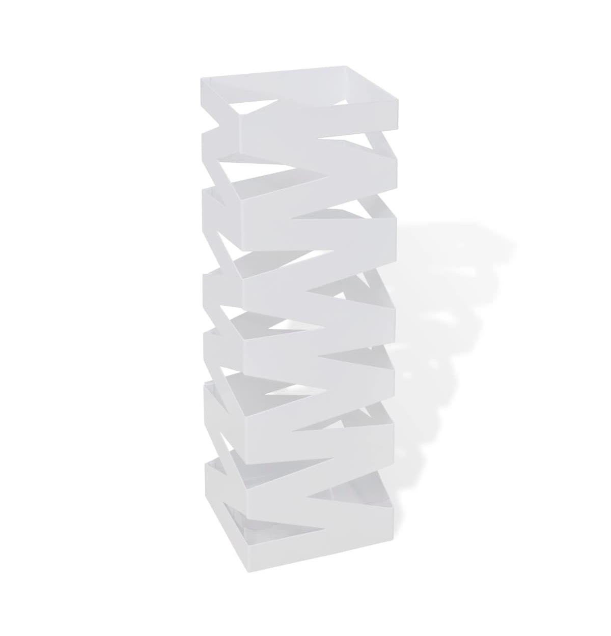 White Square Umbrella Stand Storage Holder Walking Stick Steel 19.1" - White