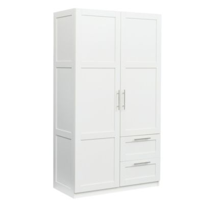 2-Door, 2-Drawer Wardrobe with 5 Storage Spaces, White