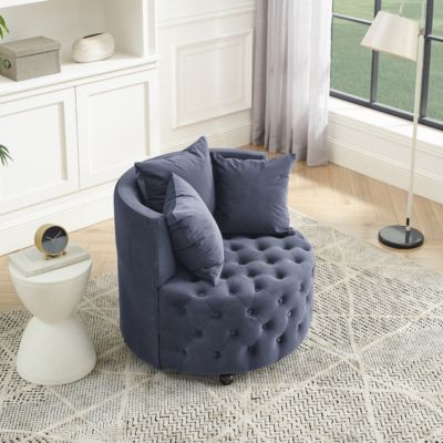 Swivel Chair with Velvet Upholstery and Pillows