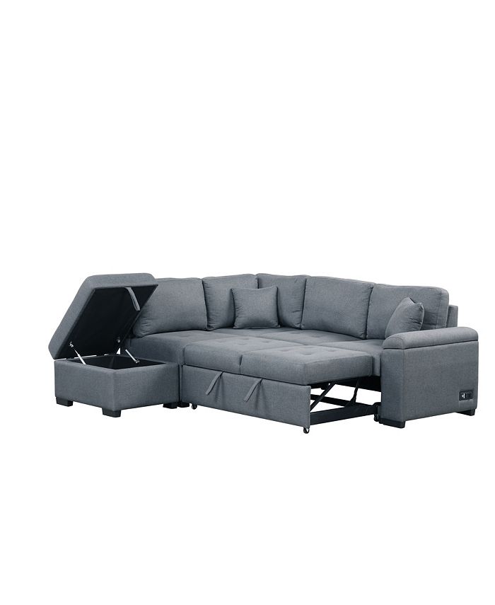 Simplie Fun Gray LShape Sleeper Sectional Sofa with Storage & USB