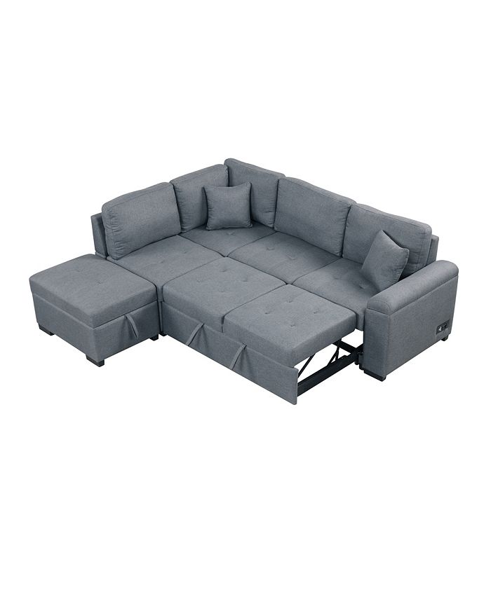 Simplie Fun Gray LShape Sleeper Sectional Sofa with Storage & USB