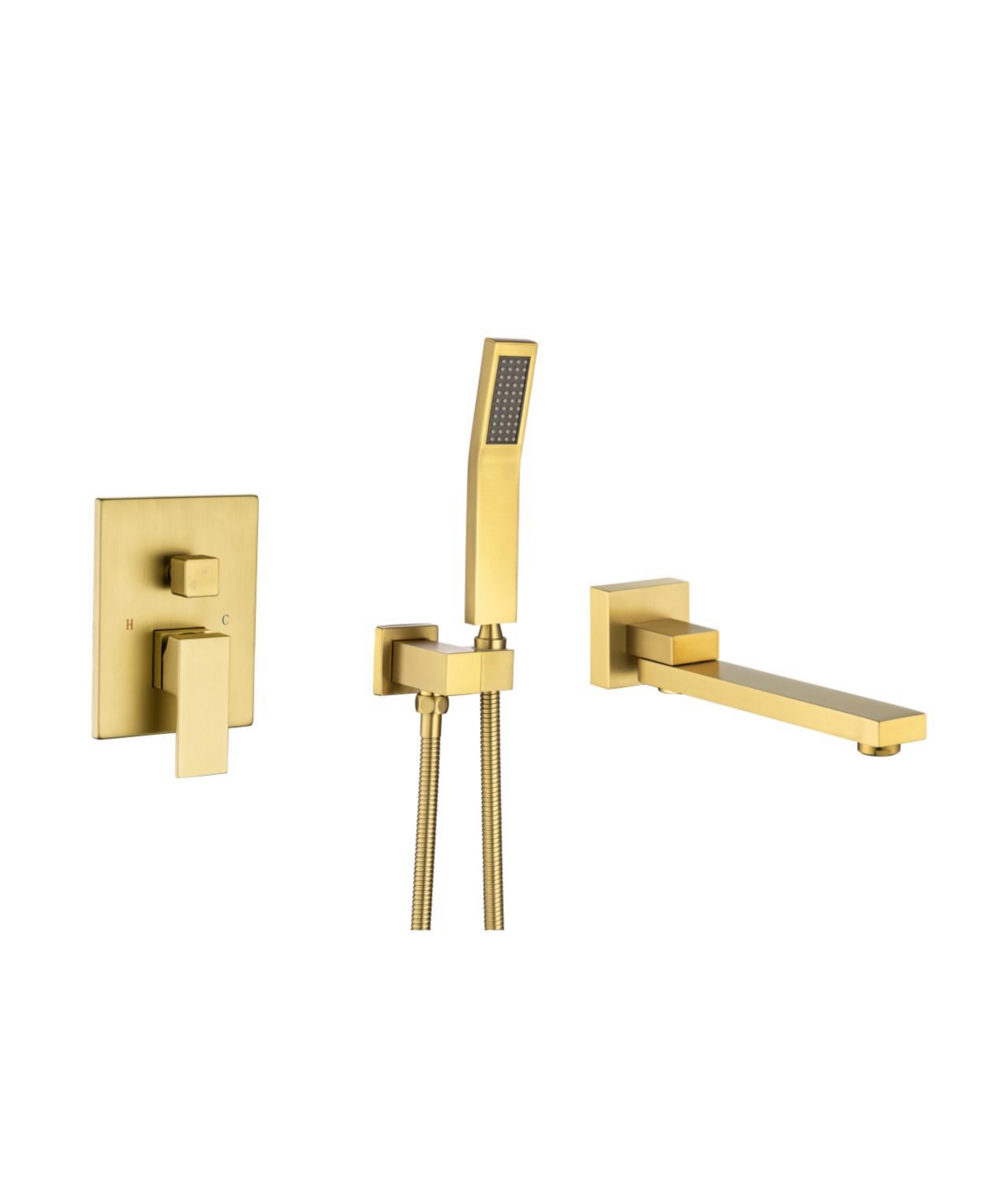 Waterfall Wall Mounted Tub Faucet with Hand Shower - Gold