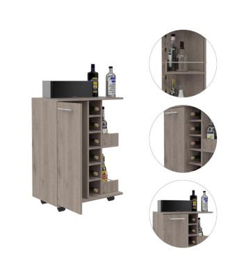 Bartlet 2-Shelf 6-Bottle Bar Cart With Division Oak