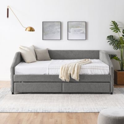 Queen Size Upholstered Daybed with Trundle, Grey