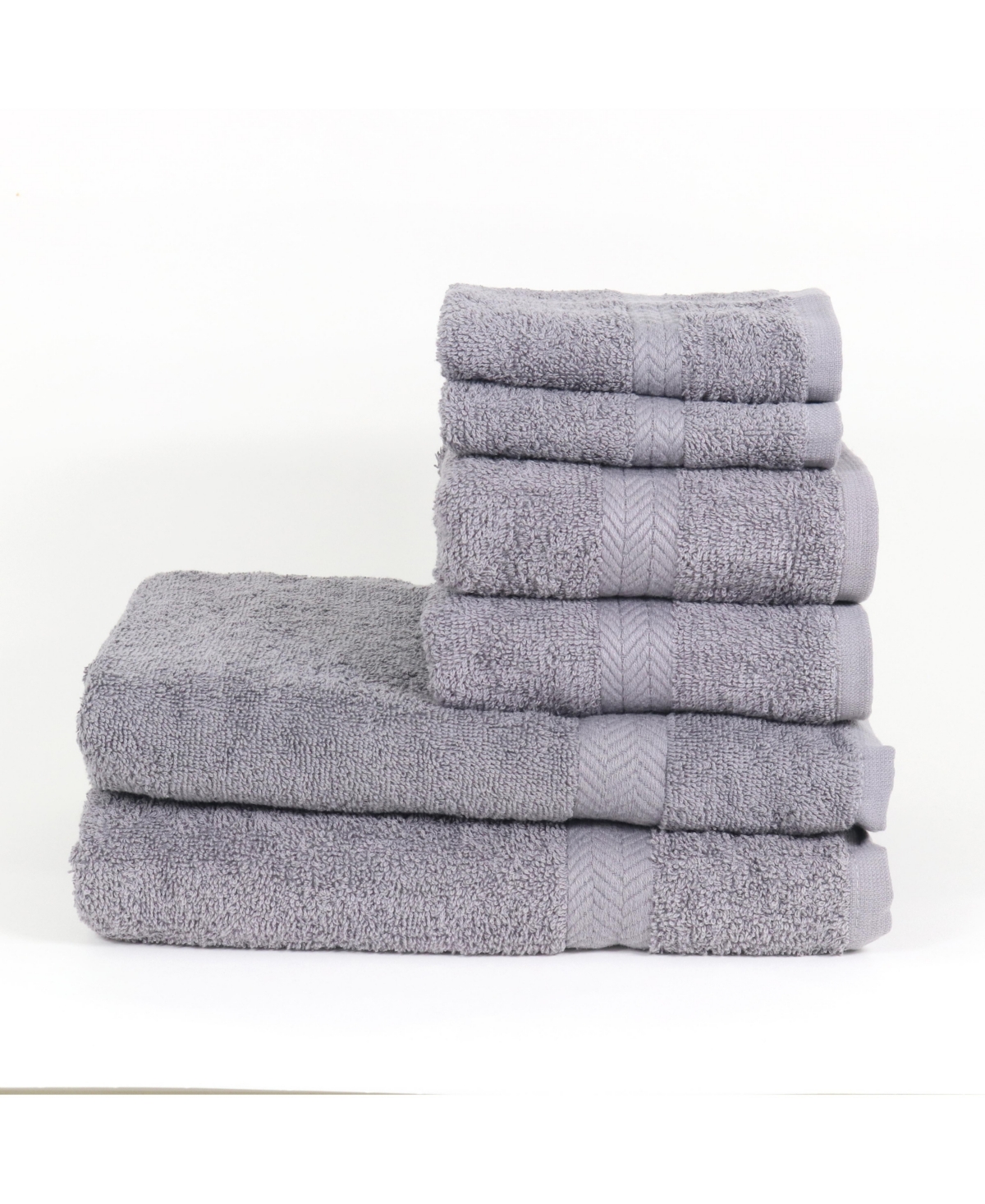 Arkwright Home Chelsea 6-Piece Bathroom Cotton Set, 2 Towels, 2 Hand Towels 2 Washcloths, Chevron Border Pattern,- Gray