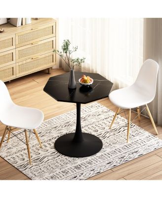 Modern Marble Coffee Table, Octagonal, Metal Base